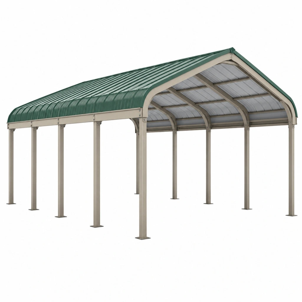 Wiata garażowa 600 x 300 x 270 cm stalowa zielona z dachem łukowym