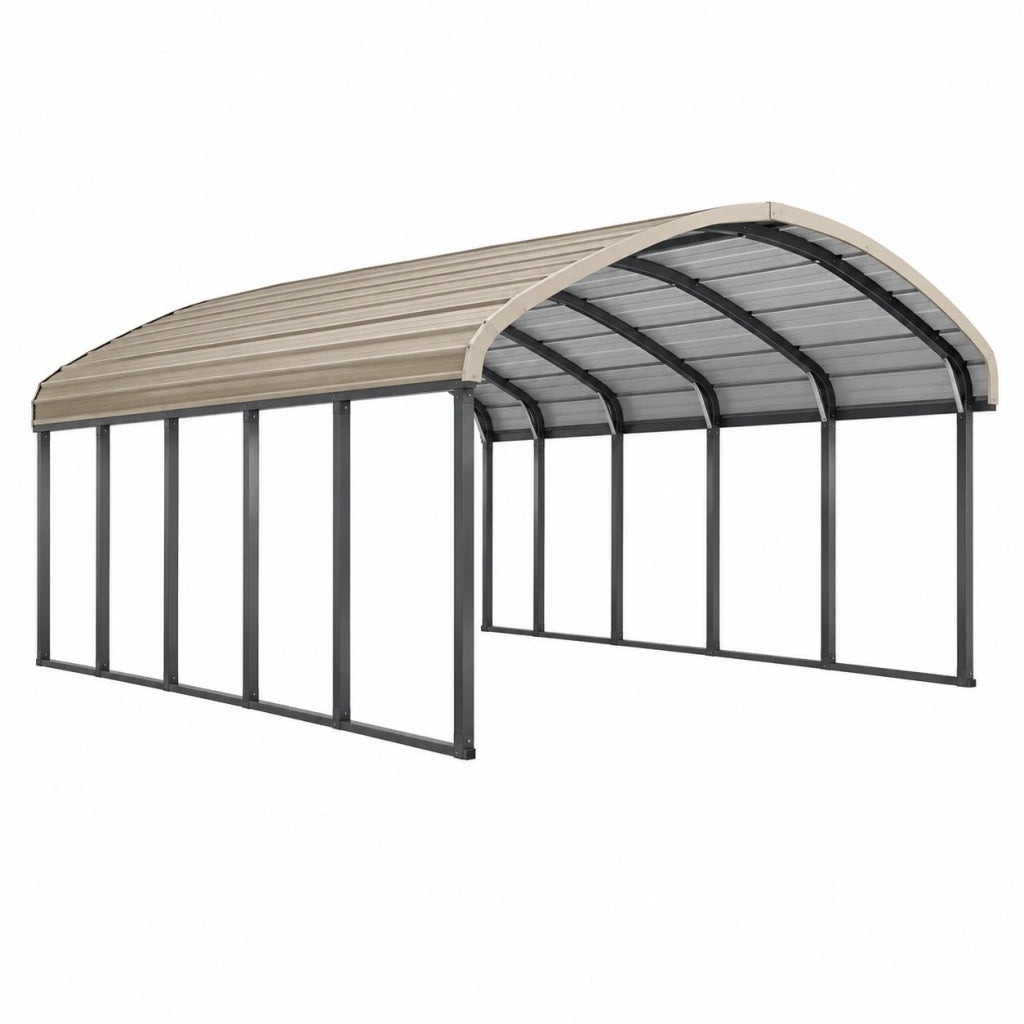 Wiata garażowa 500 x 300 x 240 cm stalowa beżowo-czarna z łukowym dachem