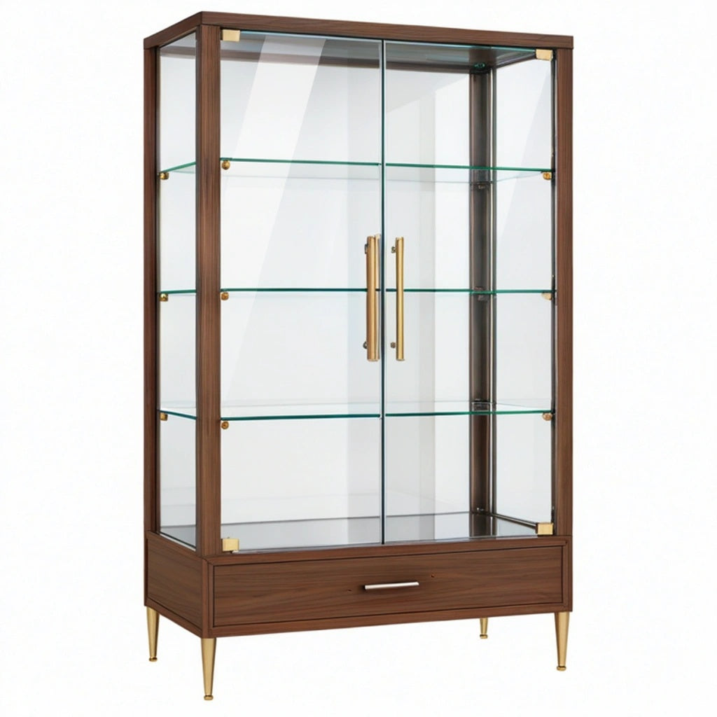 Witryna 100 x 40 x 180 cm z drewna i szkła brązowa do ekspozycji w stylu modernistycznym