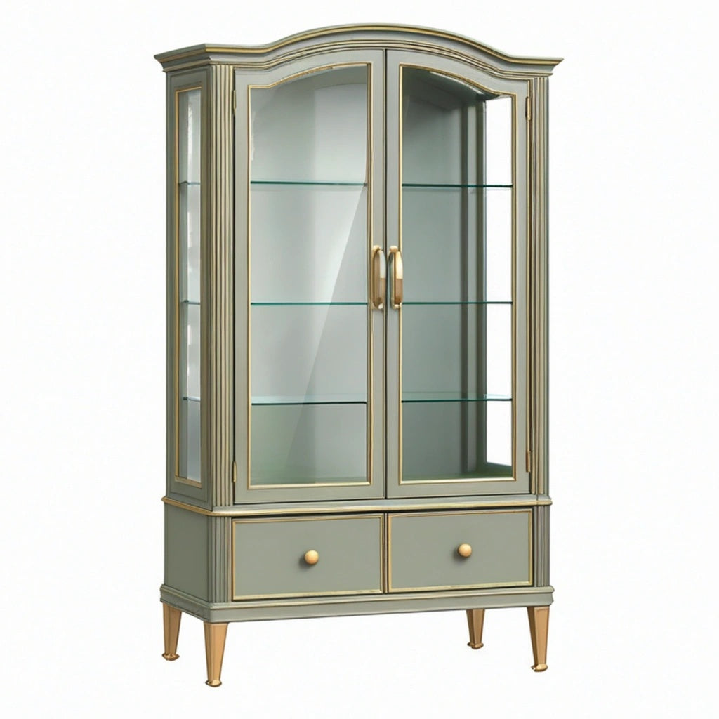 Witryna 100 x 45 x 180 cm drewniana zielona ze szkłem w stylu klasycznym