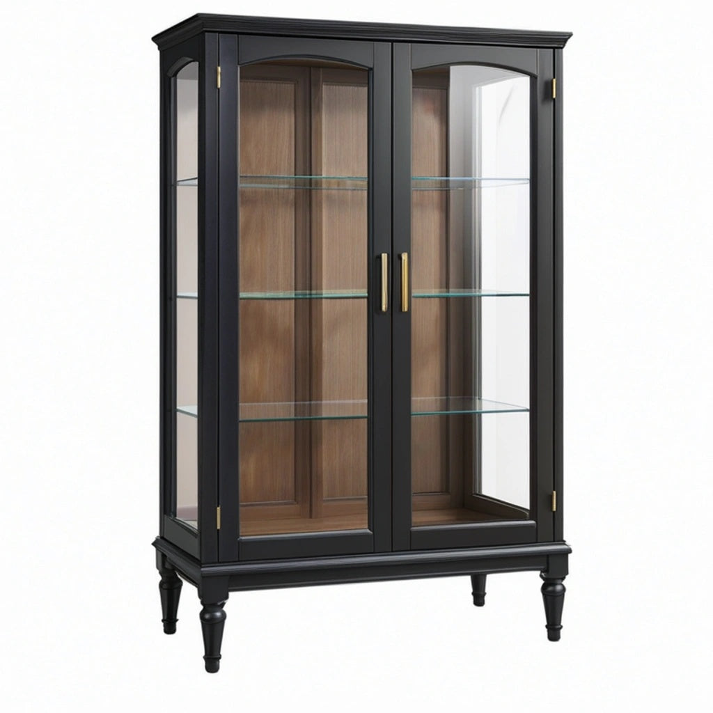Witryna 100 x 45 x 190 cm z drewna i szkła czarna do salonu w stylu klasycznym