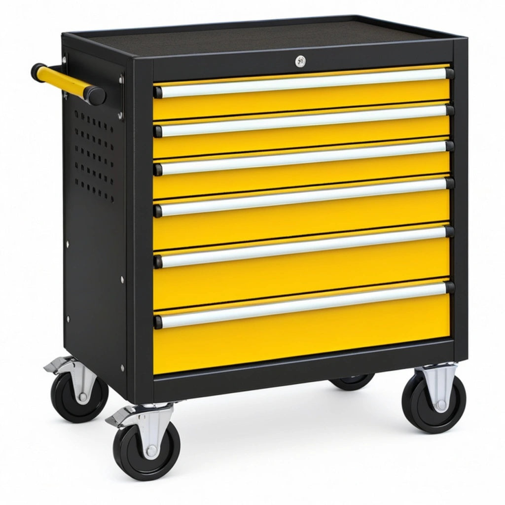 Wózek narzędziowy 77 x 46 x 97 cm stalowy czarno-żółty z 7 szufladami na kółkach